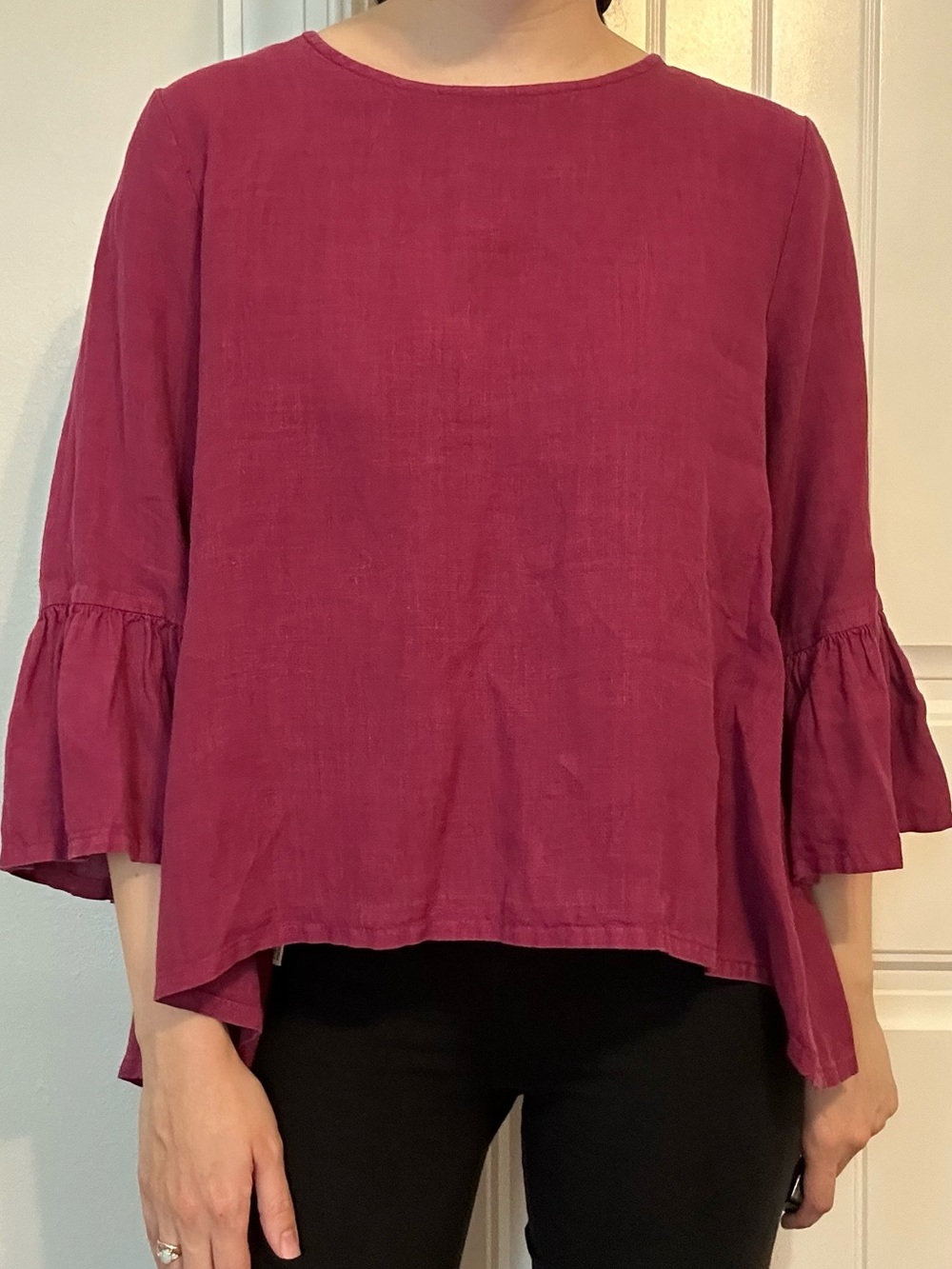 Bryn Walker Blouse Top Linen Shirt Magenta Pink Boxy Lagenlook Summer Size Small